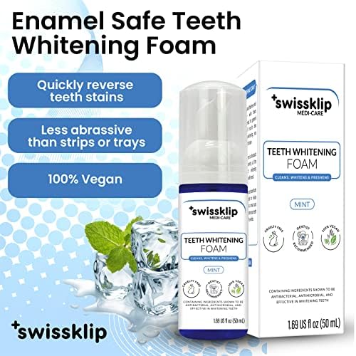 Swissklip Teeth Whitening Foam | Mint Flavor Whitening Toothpaste | Teeth Whitener I Professional Teeth Whitening Kit | 100% Vegan - Made in USA - 1.69 oz - Pack 1