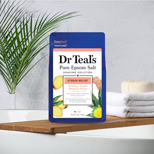 Dr Teal's Pure Epsom Salt Stress Relief with Ginseng & Ginger Essential Oils, 3 lbs (Pack of 4)