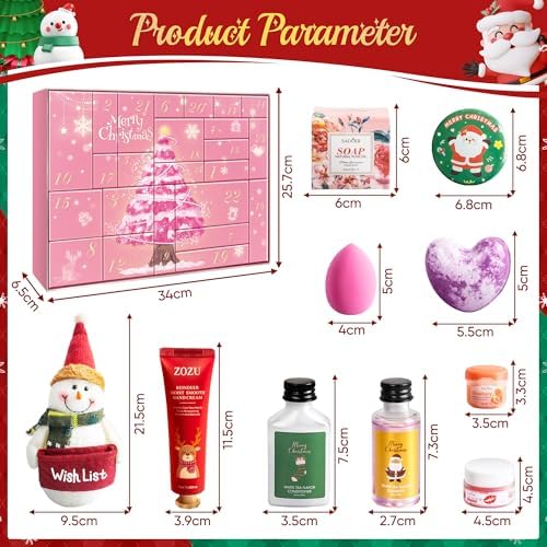 Advent Calendar 2024, 24PCS Holiday Beauty Advent Calendar, Spa Gift Set, Bath & Body Care, 24 Days of Countdown Calendar-Limited Edition Christmas Gifts Skincare Sets for Teen Girls and Women Gift (Pink)