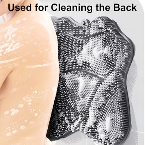 Shower Foot Scrubber, Shower Foot and Back Scrubber with Suction Cups, Shower Silicone Foot Washer for Exfoliating Massage（Grey）
