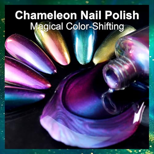 Allstarry Chameleon Nail Polish, Air Dry 6 Colors Glitter Gel Nail Polish Set Color Changing Gel Nail Polish Kit Blue Purple Green Gel Polish Colors Nail Lacquer Nail Art DIY Salon Gift for Women