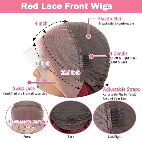 99j Burgundy Lace Front Wigs Human Hair 13x4 Body Wave Lace Front Wigs Human Hair Pre Plucked Glueless Red Wig Wine Red Lace Front Wigs Human Hair Wigs for Women 180 Density 26 Inch