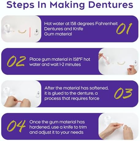 Denture Do it Yourself Full Set of Top and Bottom Fake Teeth, for Improve Smile，DIY Denture Kit- Natural Looking Emergency Replacement Solution, Customized Dentures(Universal Size)-0624-1
