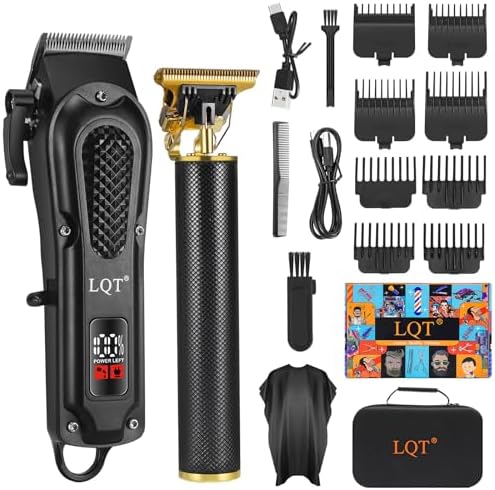 LQT® Men's Professional Hair Clippers Kit，Cordless & Corded Barber Clippers Set，Grooming Rechargeable Beard Trimmer with Adjustable Blade