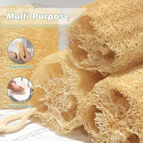 Natural Loofah Sponge Organic Loofa Set 6 Pack,Exfoliating Body Scrubber Shower Luffa Men and Women for Bath Cleaning Skin Back and Face Eco Tool