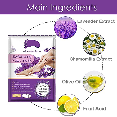Foot Peel Mask 5 Pack,Lavender Exfoliating Foot Masks, Soft Smooth Touch Natural Exfoliator for Dry Dead Skin, Callus, Repair Rough Heels,Gifts for Women Mom and Men