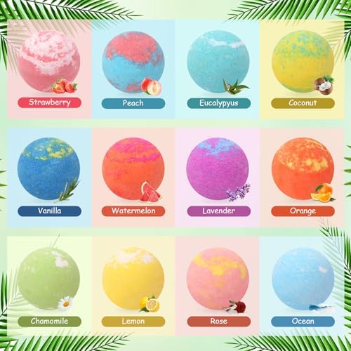 Bath Bombs for Kids With Surprise Jungle Toys Inside, 12-Pack Organic Bubble Bath With Magic Bathbombs, Birthday Gifts for Boys