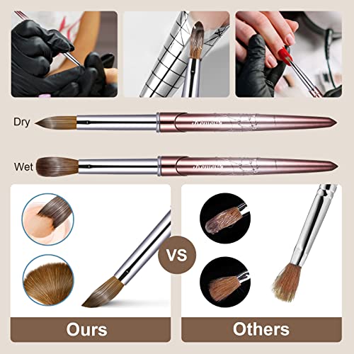 Acrylic Nail Brush Size 12,KEMEISI 100% Pure Kolinsky Nail Art Brushes Sturdy Handle Oval Shaped Acrylic Powder Nail Design Tools for Professional Manicure DIY Home Salon (Brown Gradient)