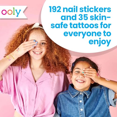 Ooly Set of 35 Unicorn & Rainbow Temporary Tattoos and 192 Nail Stickers for Kids, Non-Toxic, Safe Kids Tattoos, Party Favors, Goodie Bag Stuffers Summer Crafts, Birthday Decorations for Girls Ages +3