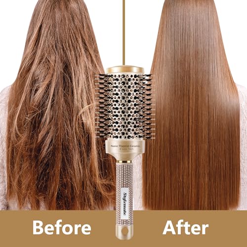Round Brush for Blow Out, Nano Thermal Ceramic & Ionic Tech, 2.1 Inch Barrel, Boar Bristles, Roller Brush for Blow Drying and Styling, Gold, Hair Brush for All Hair Types
