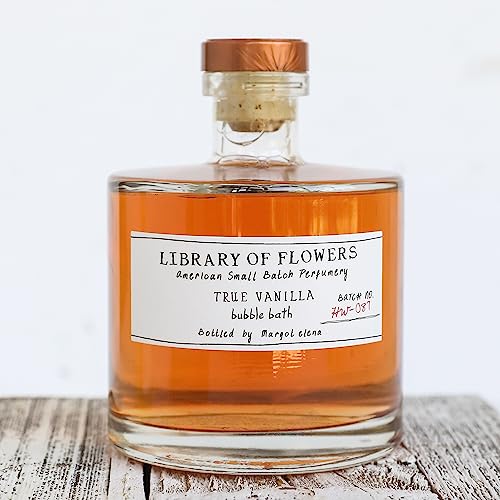 Library of Flowers True Vanilla Bubble Bath, 17 fl. oz. - Bergamot, Dark Vanilla & Amber – Relaxing & Gentle Bubble Bath Soap, Skin Hydrating & Deep Moisturizing, Cocoa Butter & Green Tea