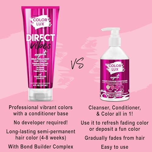Direct Vibes Semi-Permanent Hair Color, Magenta, Vibrant & Long-Lasting Shade, Ammonia-Free, Vegan, Sulfate-Free, Paraben-Free, 8 fl oz