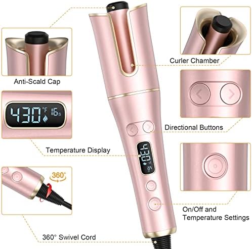 Automatic Curling Iron, Auto Hair Curler Wand with 4 Temperatures & 3 Timers & LCD Display, Curling Iron with 1" Large Rotating Barrel, Dual Voltage Auto Shut-Off Spin Iron for Hair Styling