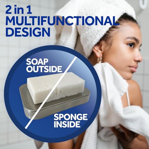 T.Taio Esponjabon Mother of Pearl and Charcoal Soap Sponges — Shower Scrubbers That Remove Oil and Dirt — Sponges to Scrub Foot, Elbow and Face — Bathroom Accessories — Fresh Scent (2-Pack)