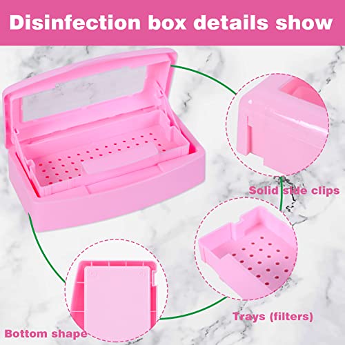 Plastic Sterilizing Tray-Barbicide Sterilization Tray,Clean Sterilizer Box Storage Organizer for Nail,Tweezers,Hair Salon,Spa & Cutter Manicure Equipment-Clear Lid Pink