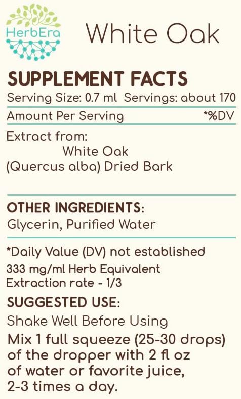 White Oak B120 Alcohol-Free Herbal Extract Tincture, Concentrated Liquid Drops Natural White Oak (Quercus alba) Dried Bark (4 fl oz)