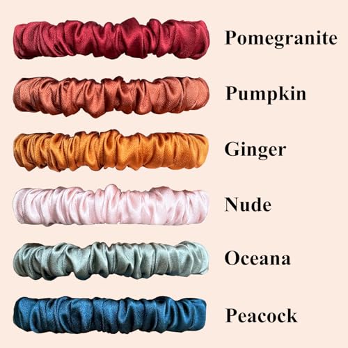 6 Pcs Set 100% Pure Mulberry Silk Hair Scrunchies Silk Hair Ties with 6 Chic Colors Everyday Skinny Scrunchies Silk Ponytail Holders Hair Care No Damage (Vintage)