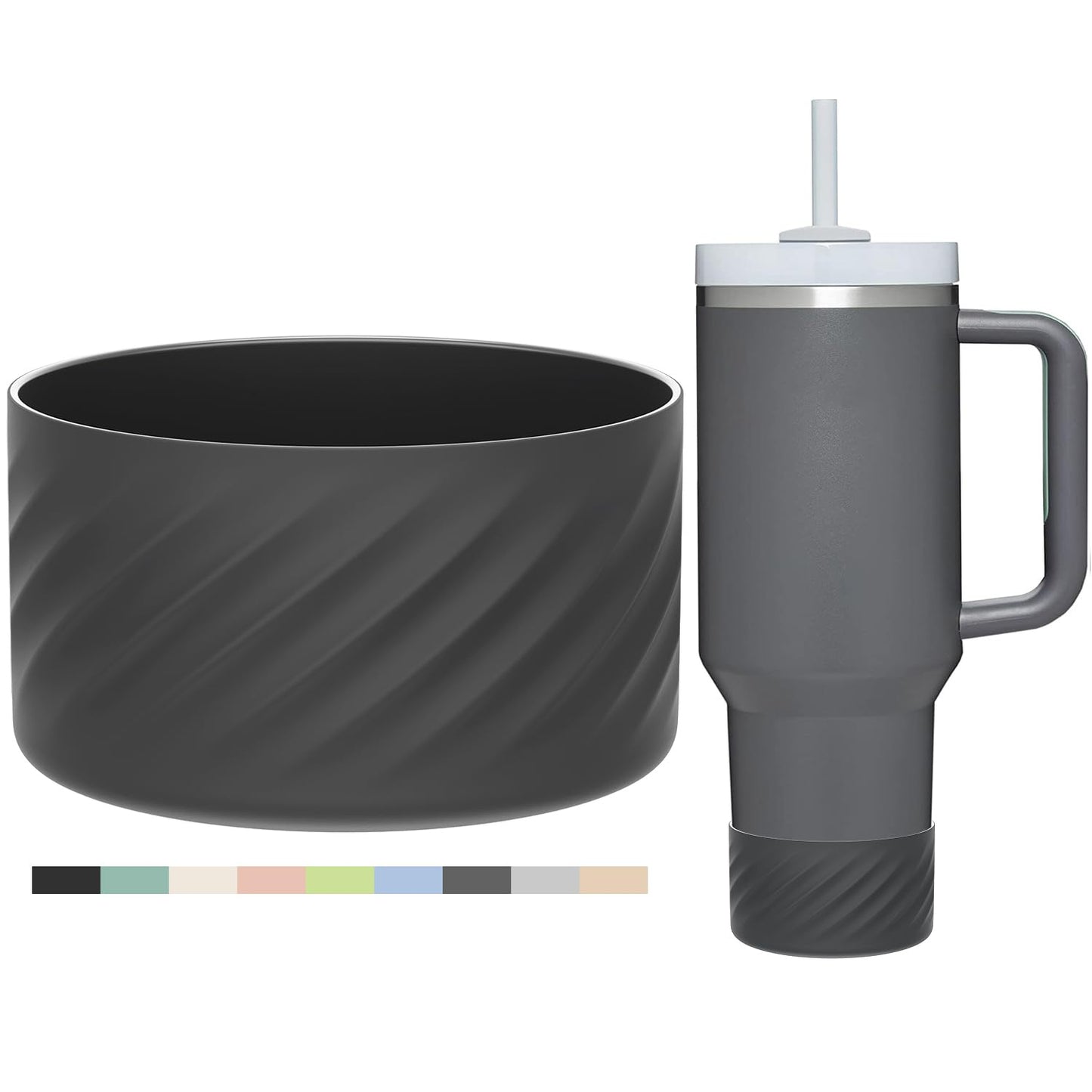 Affute Protective Silicone Boot for Stanley Quencher H2.0 40 oz & IceFlow Flip 20 oz 30 oz and hydroflask 12-24 oz, Anti-Slip Bottle Bottom Sleeve Cover (Charcoal)