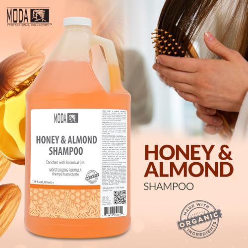 MODA - Moisturizing Shampoo for All Hair Types, Honey Almond, 128 Oz, Professional - Deeply Cleanses and Conditions, Strengthens, Restores and Shine your Hair