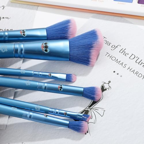 5Pcs Interstellar Baby Makeup Brushes Set, Creative Stitch Theme Cosmetic Brushes Set, Premium Synthetic Foundation Eyeshades Brush Set Best Gift for Young Girl Women (Blue Stitch)