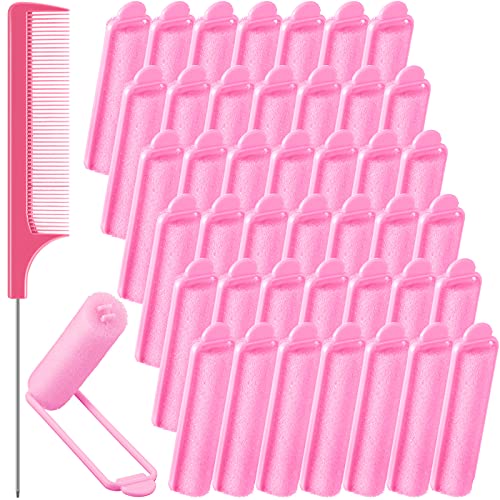Syhood 43 Pcs Foam Sponge Hair Rollers Women 0.59 Inch Soft Sleeping Curlers Flexible Sponge Curler Tool and Rat Tail Comb for Hair Styling Hairdressing Overnight Curl and Volume(Pink)