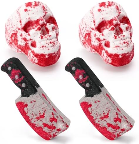 Distaratie 4PCS Spooky Skull Knife Bubble Bathbomb Halloween Bath Bombs for Adults Boys Girls Winter Moisturizing SPA Fizzy Ball Gift for Friend Birthday Christmas Halloween Present Idea Set of 4