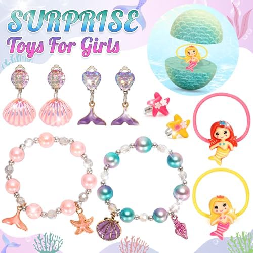 8 Packs Mermaid Bath Bombs for Kids Girls, Bubble Bath Bomb Kit with Surprise Toys Inside, Bath Toys for Kids Aged 4-8, Ideal Birthday Christmas Gifts Stocking Stuffers for Girls 3 4 5 6