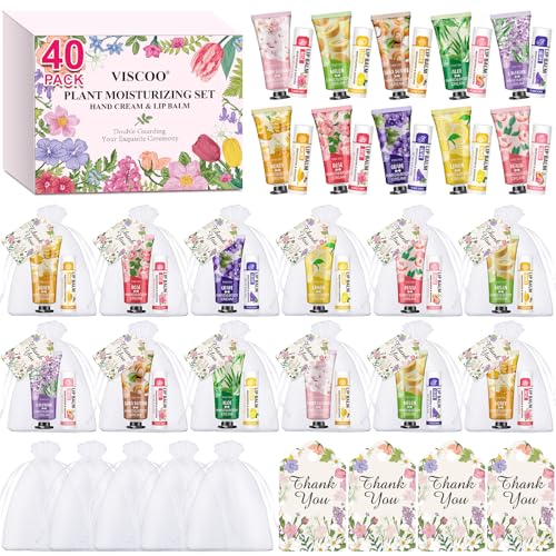 40 Sets Hand Cream Bulk and Lip Balm Bulk Gift Set, Bridal Shower Party Favors and Wedding Favors for Guests with Thank You Card Organza Bags, Baby Shower Favors, Thank You Gifts for Women
