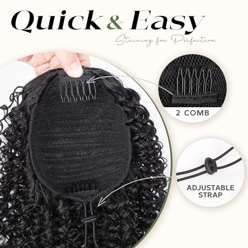 Ponytail For Black Women Drawstring Ponytail Curly Hair Short Ponytail Extension Pony tails Drawstring Hair Pieces Human Hair Feeling For Daily Use (#1B)