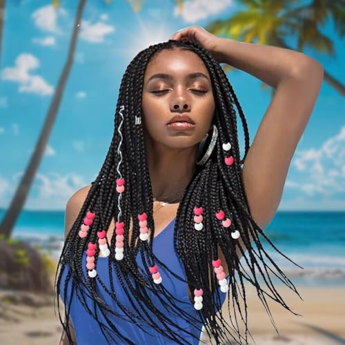 90 Pcs Silicone Hair Beads for Women Girls Braids, Soft Colorful Pony Beads Bulk for Kids Girls Women Hair Accessories for Braids (Pink)