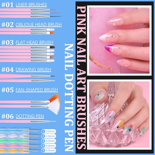 Nail Art Decoration Design Kit: Acrylic Brushes Tools Set with 600 Fake Nail Tips - Chrome Powder Nail Glue & Remover Nail Rhinestones Charms Gems - Press On Supplies Nail Stand Clipper Dotting Tool