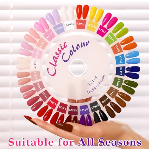 Double Rhythm 28Pcs 0.5Oz Gel Nail Polish Set Same Color Same Bottle Soak Off Gel Polish Kit Nail Art Manicure Salon DIY at Home for Women (Red Pink Collection-T24-4)