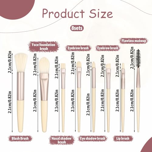 8 Sets Makeup Brushes Bulk Travel Size Make up Brush Set for Wedding Bridal Shower, Bachelorette Party Bridesmaid Gift Favors, Mini Face Eyeshadow Blush Eyebrow Liner Mascara Brushes Set