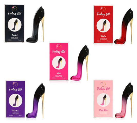 Fantasy Girl Mini High Heel Perfume Gift Set for Women (1oz/30ml x 5pcs) Pink Rose, Ambition, Desire, Perfect & Love, (Pack of 5)- Eau De Parfum