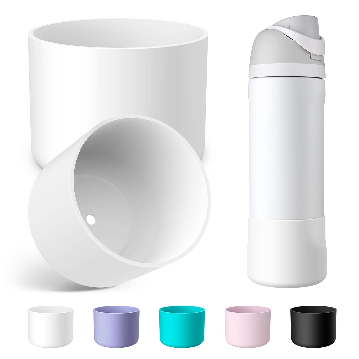 Alwenid 2PCS Silicone Water Bottle Boot for Owala 24 Oz, Anti-Slip Protective Sleeve Bottom Bumper Protector for FreeSip, Twist, and Flip Stainless Steel Water Bottles (White)