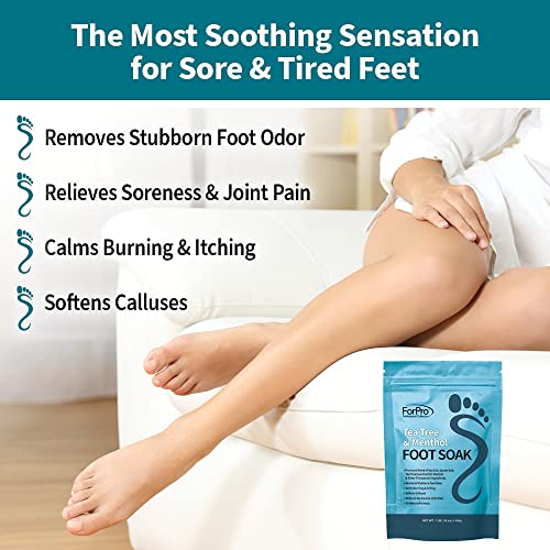 ForPro Professional Collection Tea Tree Oil & Menthol Foot Soak with Sea & Epsom Salt for Toenail Athletes Foot, Stubborn Foot Odor Scent, Softens Calluses & Soothes Sore Tired Feet -Pack of 3 16oz.