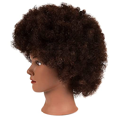 MORRIS 10” Human Hair Training Afro Mannequin Head – Short Curly Hair for Beginners to Practice Braiding, Cutting, Styling – Includes Clamp
