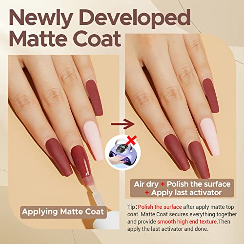 AZUREBEAUTY 3 Pcs Dip Powder Liquid Set, Base Top Coat with Activator Matte Coat Comprehensive Professional Dipping Powder Essential Set for Dip Nail Art, 15 ml 0.5 Oz Fast Dry No Nail Lamp Needed