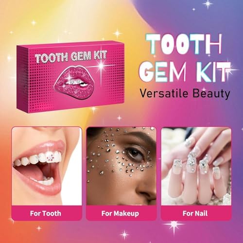 DIY Teeth Gem Kit with Shiny Crystals - Fashionable Dental Jewelry Set for Adults, Self-Apply Crystal Gems & Tools (Teeth Decor Kit)