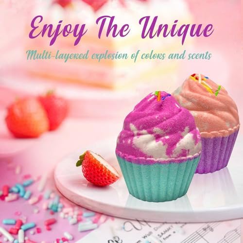 Bath Bombs for Kids with Surprise Jewelry Inside, 8 Cupcake Bath Bombs for Girls Gift Set, Handmade Fizzes Balls with Rich Bubble Bath, Ideal for Chrildren Birthday Christmas