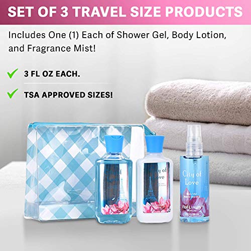 Bath and Body Gift Set for Women & Girls, City of Love Spa Set, Personal Self Care Travel Kit, 3PCS Set for - Shower Gel, Body Lotion, Body Mist- Birthday Mother's Day Gifts for Her