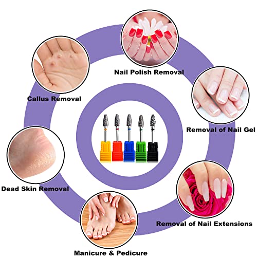 Fantexy Nail Drill Bits Set for Acrylic Nails,3/32 Inch Professional Tungsten Nail File Bits Nail Art Tools,Manicure Pedicure Shapen Remove Tools, Home Salon Use(5Pieces