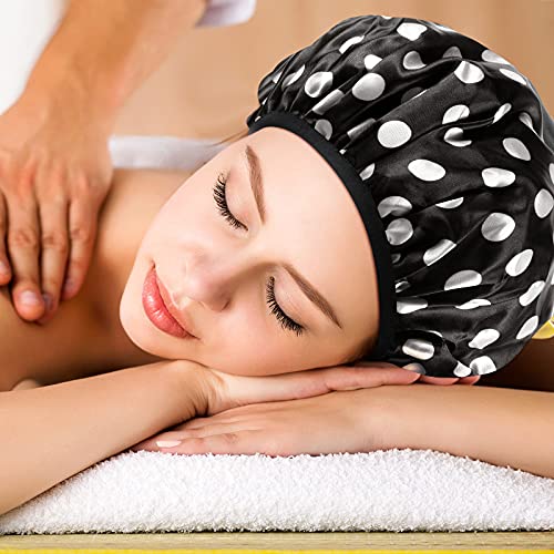 Geyoga 2 Pcs Shower Cap Terry Lined Shower Cap for Women Large Triple Layer Bath Hat with Microfiber Dry Hair Function Breathable Bath Hat Reusable Waterproof for Long Hair(Vintage Pattern)