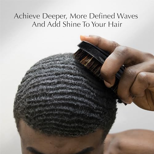 Red by Kiss Premium Pocket Wave Bow Wow Curved Palm Brush – Boar Bristles for 360 Waves, Curved Design for Precision Control, Ideal for Coarse, Curly, Short Hair & Fades (Medium)