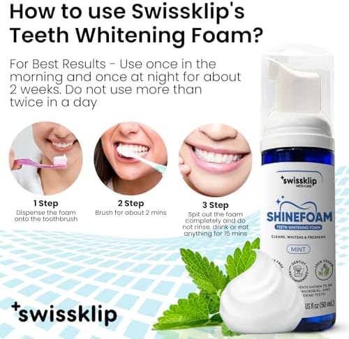Swissklip Teeth Whitening Foam | Mint Flavor Whitening Toothpaste | Teeth Whitener I Professional Teeth Whitening Kit | 100% Vegan - Made in USA - 1.69 oz - Pack 1