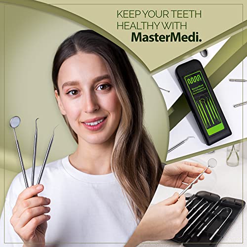 6 Pack Dental Tools Teeth Cleaning Kit, Plaque Tartar Remover for Teeth and Oral Care for Adults, Kids and Pets, Includes Tongue Scraper, Mirror, Probe, 100% Stainless Steel Dental Kit with Case