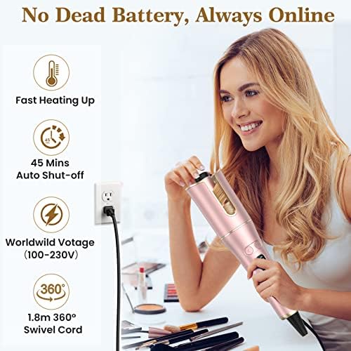 Automatic Curling Iron, Auto Hair Curler Wand with 4 Temperatures & 3 Timers & LCD Display, Curling Iron with 1" Large Rotating Barrel, Dual Voltage Auto Shut-Off Spin Iron for Hair Styling