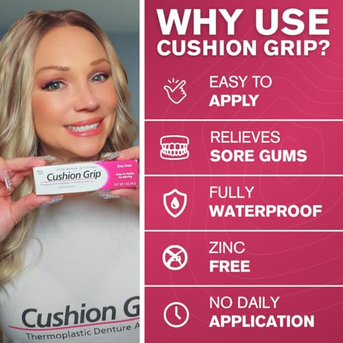 Cushion Grip Thermoplastic Denture Adhesive, 1 oz - Refits and Tightens Loose Upper and Lower Dentures and Partials | Non-Glue Adhesive, Acts Like a Soft Reliner