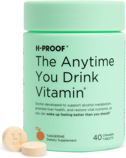 The Anytime You Drink Vitamin, Liver Health & Immunity Support with Electrolytes, Milk Thistle, and Vitamins B & C - 40 Chewable Tablets (20 Servings), Vegan, Tangerine