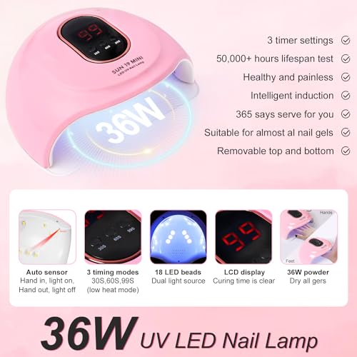 Acrylic Nail Kit Starter Set Acrylic Powder with Nail Drill U V Light Professional Tools with Decoration Everything for Beginners Home Salon Gifts (Clear/White/Nude)